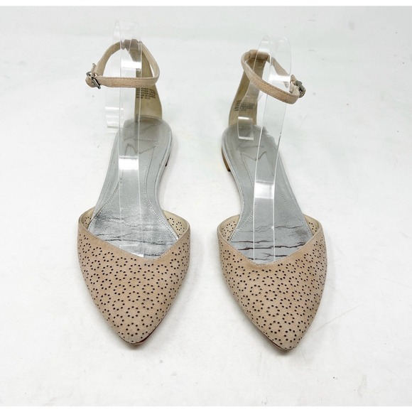 Brian Atwood Sandal Ankle Strap Flats 8 38.5 Leather Pointed Toe Shoes Cutout - Picture 1 of 12